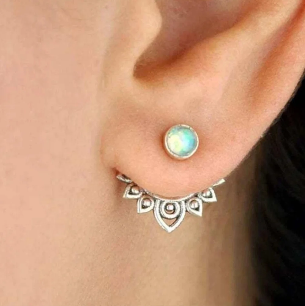 💥RESTOCKED💥Zen Lotus Silver and Opalescent Moonstone Jacket Earrings - Picture 1 of 5